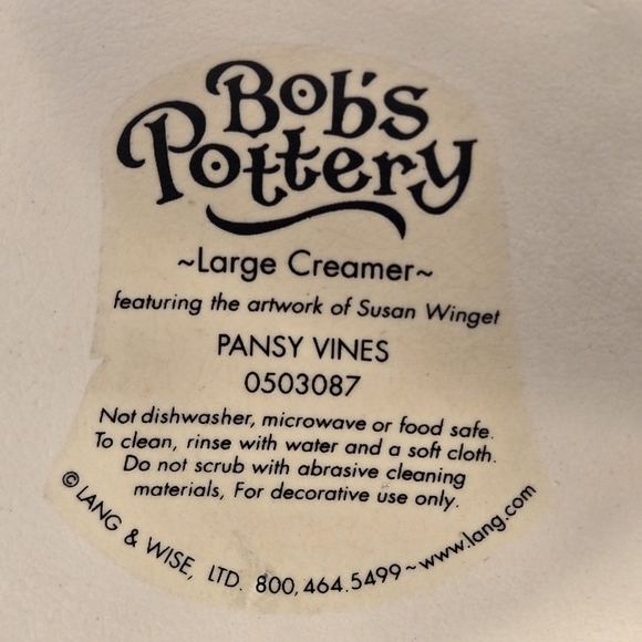 Bob's Pottery Large creamer Pitcher "Pansy Vines" By Artist Susan Winget - Picture 8 of 9